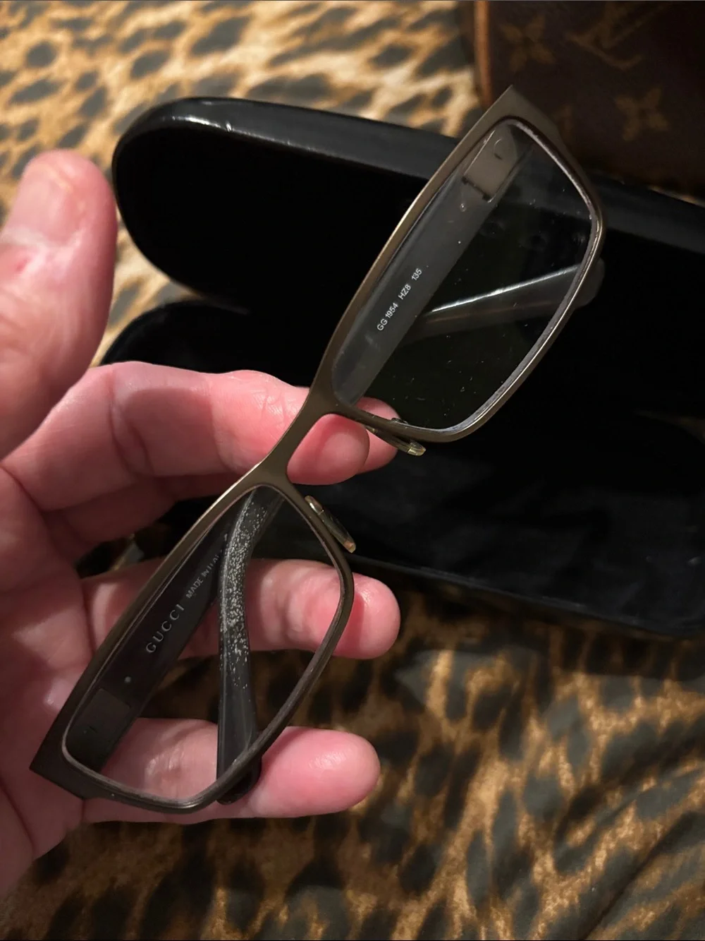 Gucci Rectangular Eyeglass Frames in Gunmetal and Black
